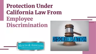 Protection Under California Law From Employee Discrimination
