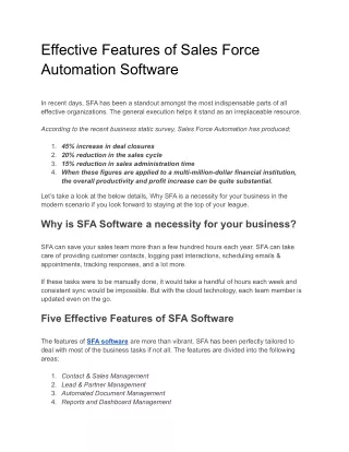 effective features of sales force automation