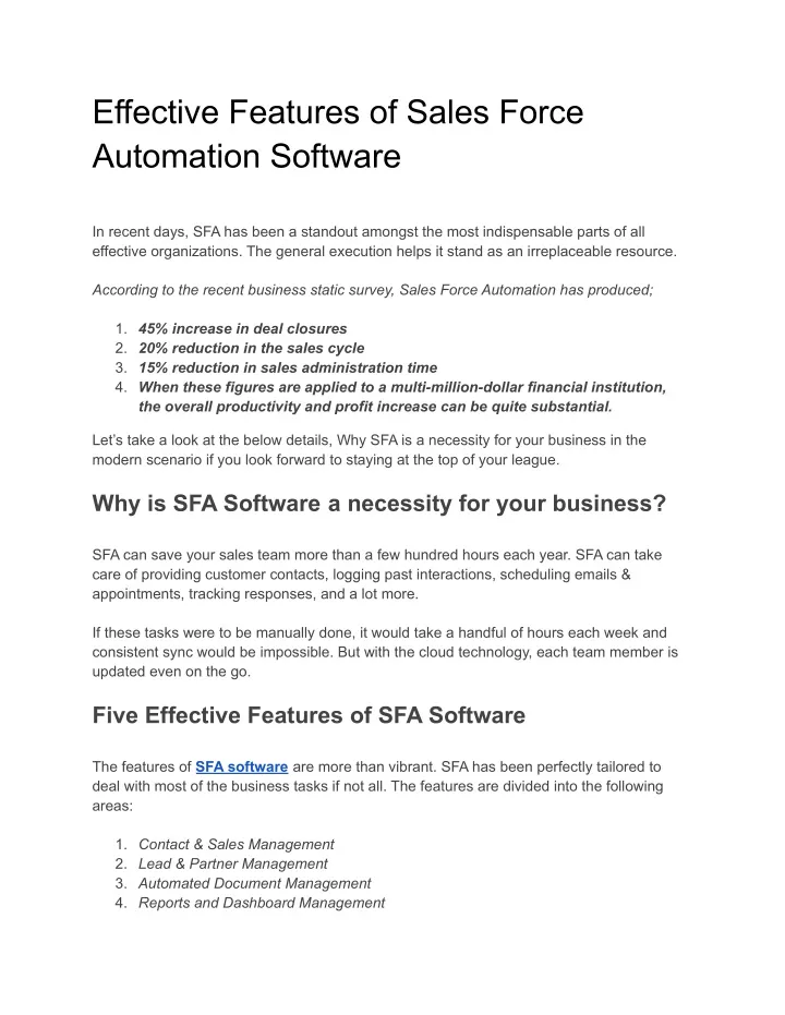 effective features of sales force automation