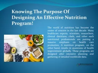The Purpose Of Designing An Effective Nutrition Analysis Software!