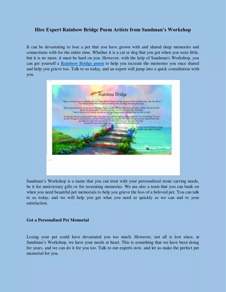 hire expert rainbow bridge poem artists from