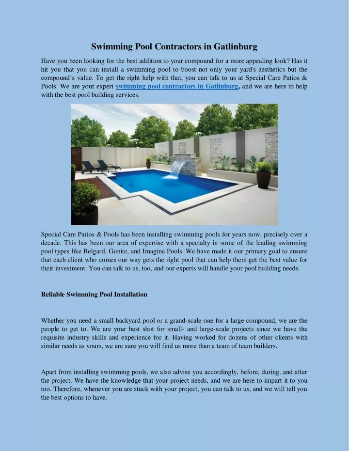 swimming pool contractors in gatlinburg