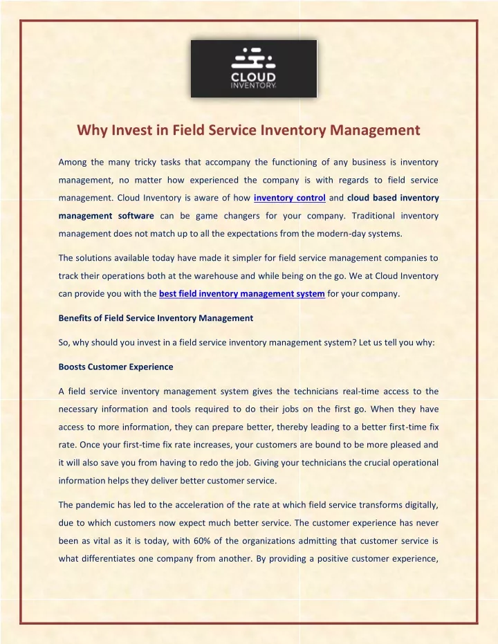 why invest in field service inventory management