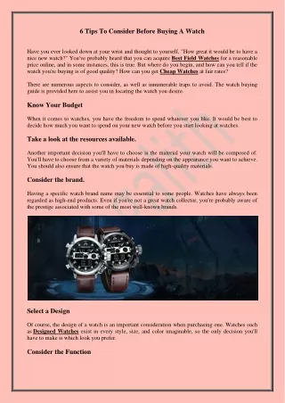 6 tips to consider before buying a watch