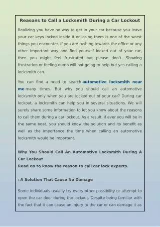 reasons to call a locksmith during a car lockout