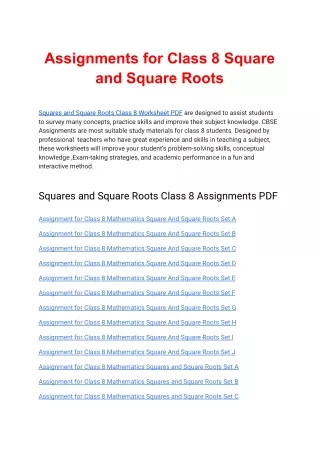 Squares and Square Roots Class 8 Worksheet PDF Download