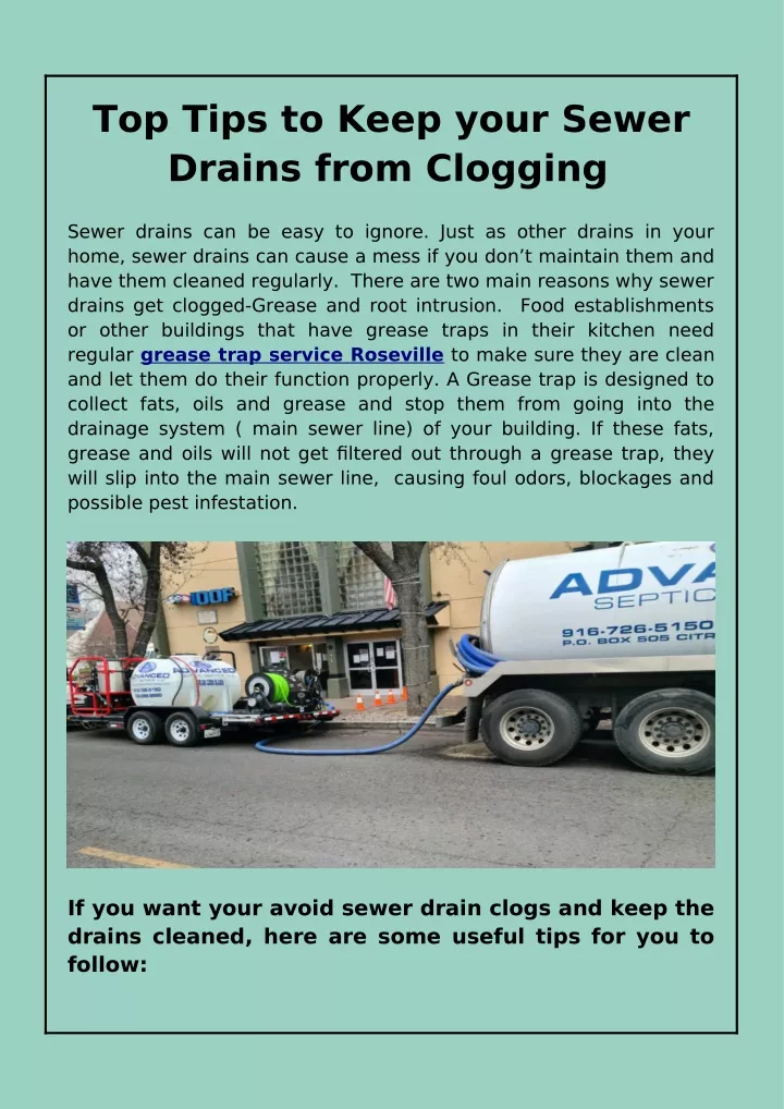 top tips to keep your sewer drains from clogging