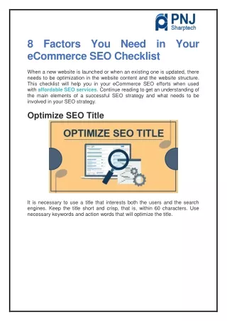 8 Factors You Need in Your eCommerce SEO Checklist