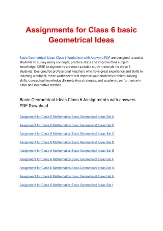 Basic Geometrical Ideas Class 6 Worksheet with answers PDF Download