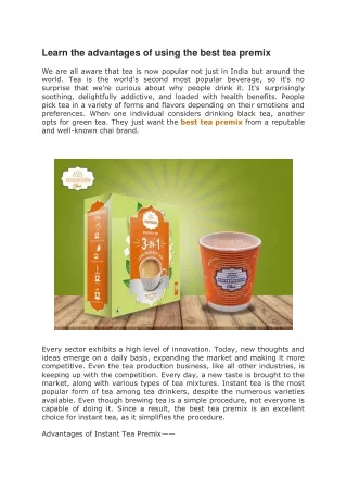learn the advantages of using the best tea premix