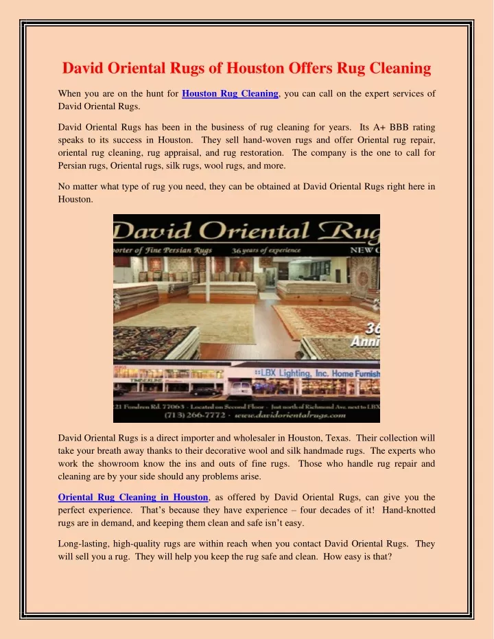 david oriental rugs of houston offers rug cleaning