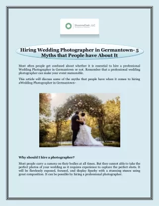 Hiring Wedding Photographer in Germantown- 5 Myths that People have About It