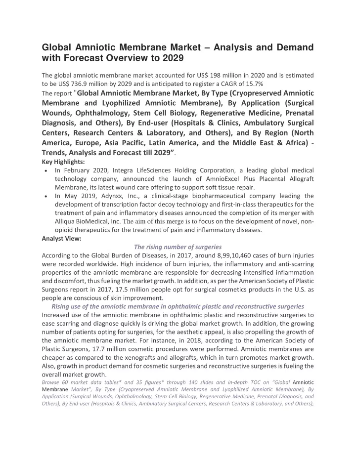 global amniotic membrane market analysis
