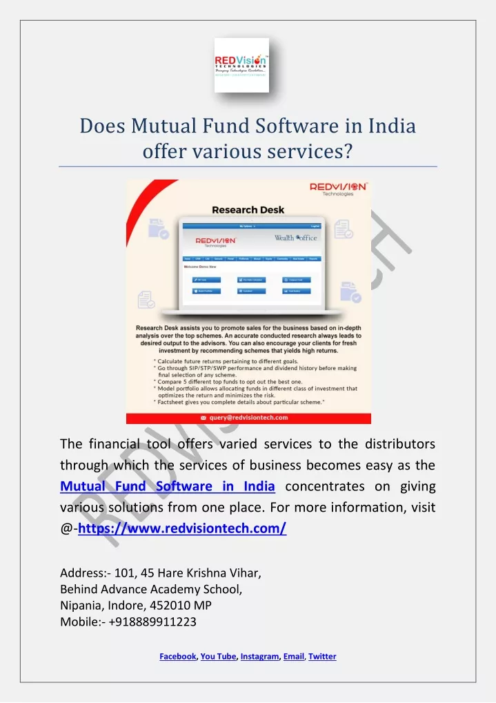 does mutual fund software in india offer various