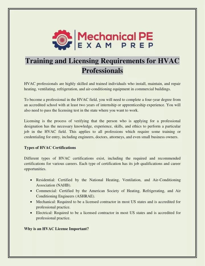 training and licensing requirements for hvac