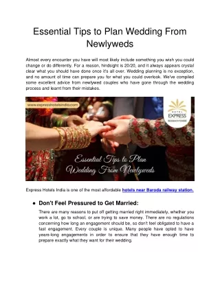 Express Hotels India - Essential Tips to Plan Wedding From Newlyweds
