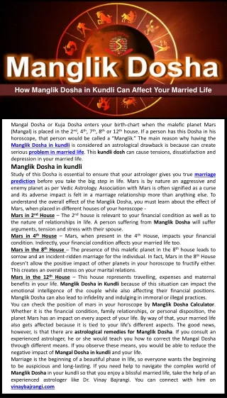 how manglik dosha in kundli can affect your