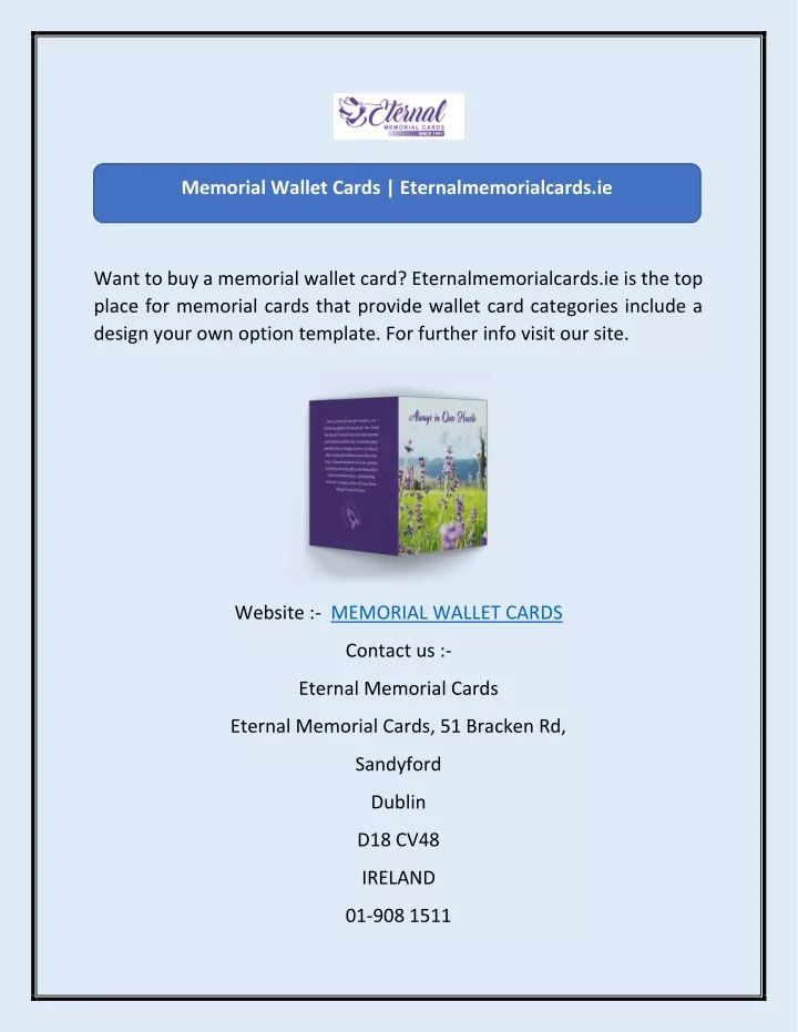 memorial wallet cards eternalmemorialcards ie