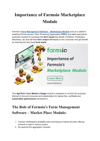 Importance of Farmsio Marketplace Module .