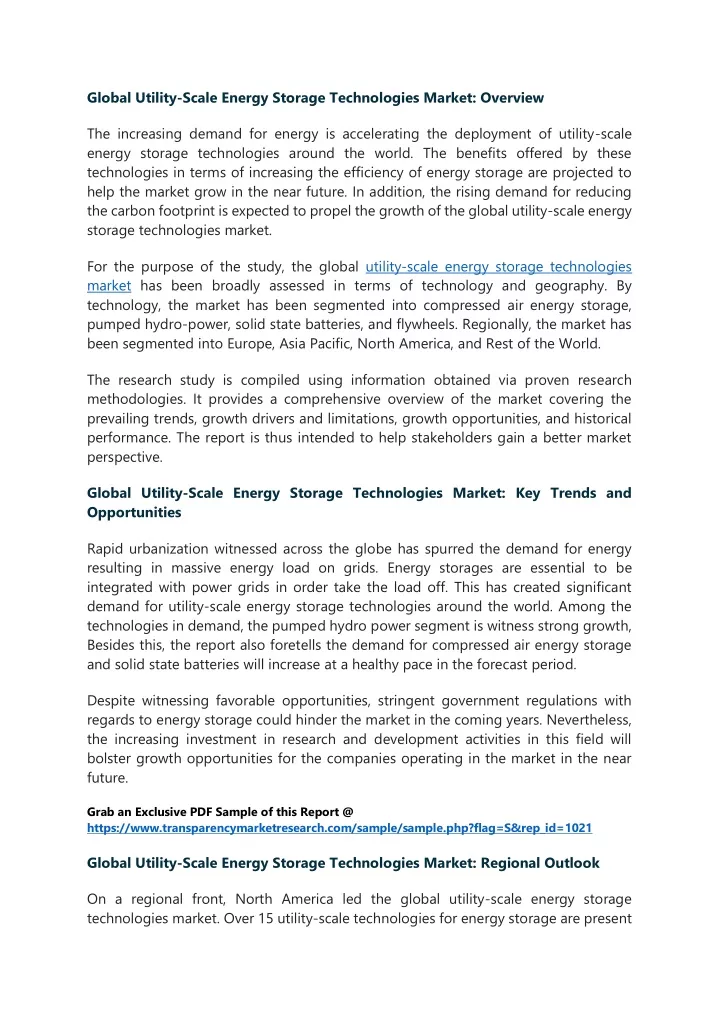 global utility scale energy storage technologies