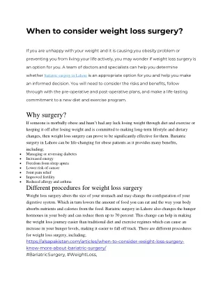 when to consider weight loss surgery