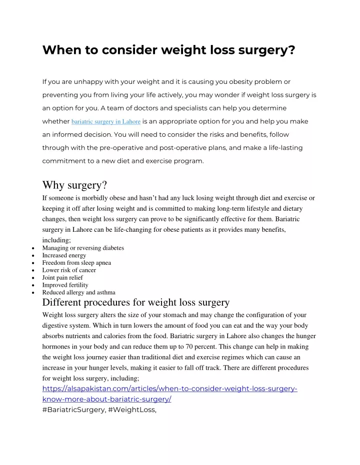 when to consider weight loss surgery