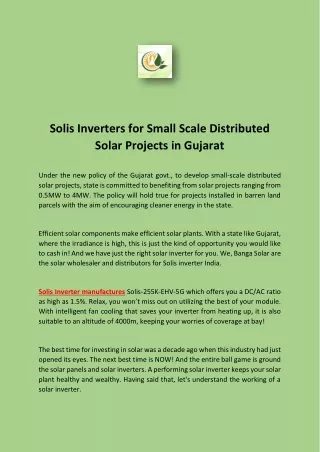 Solis Inverters for Small Scale Distributed Solar Projects in Gujarat
