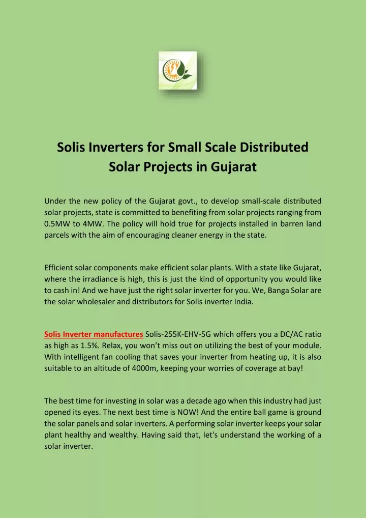 solis inverters for small scale distributed solar