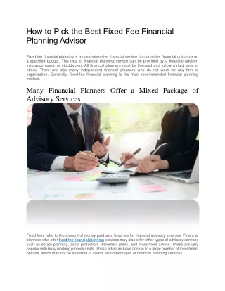 how to pick the best fixed fee financial planning