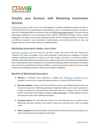 Simplify your Business with Marketing Automation Services