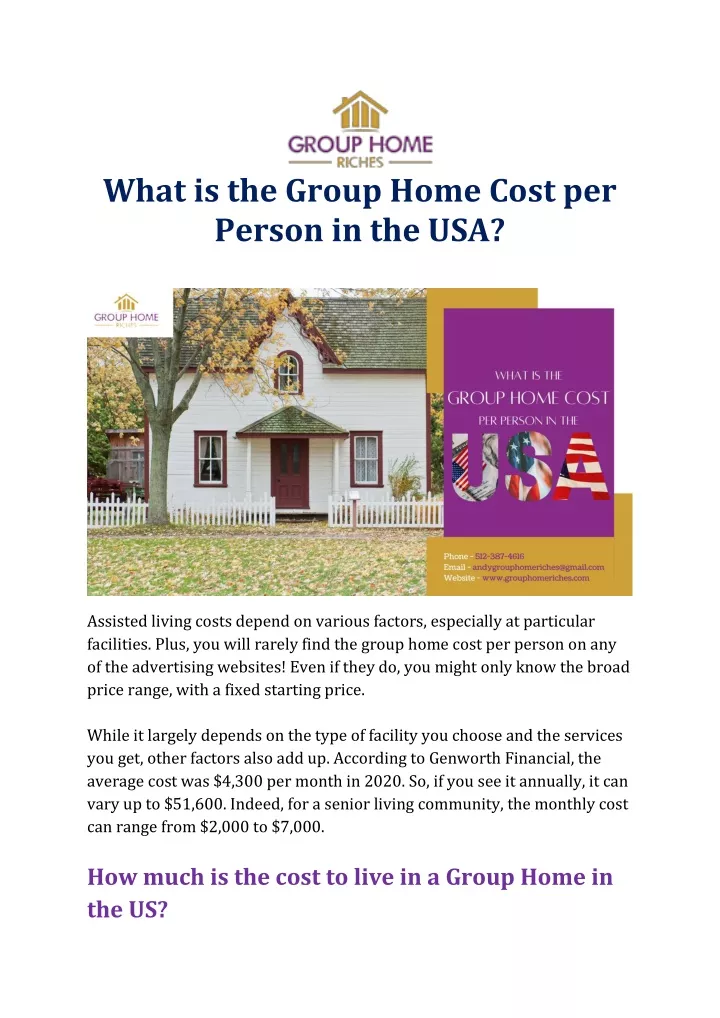 what is the group home cost per person in the usa