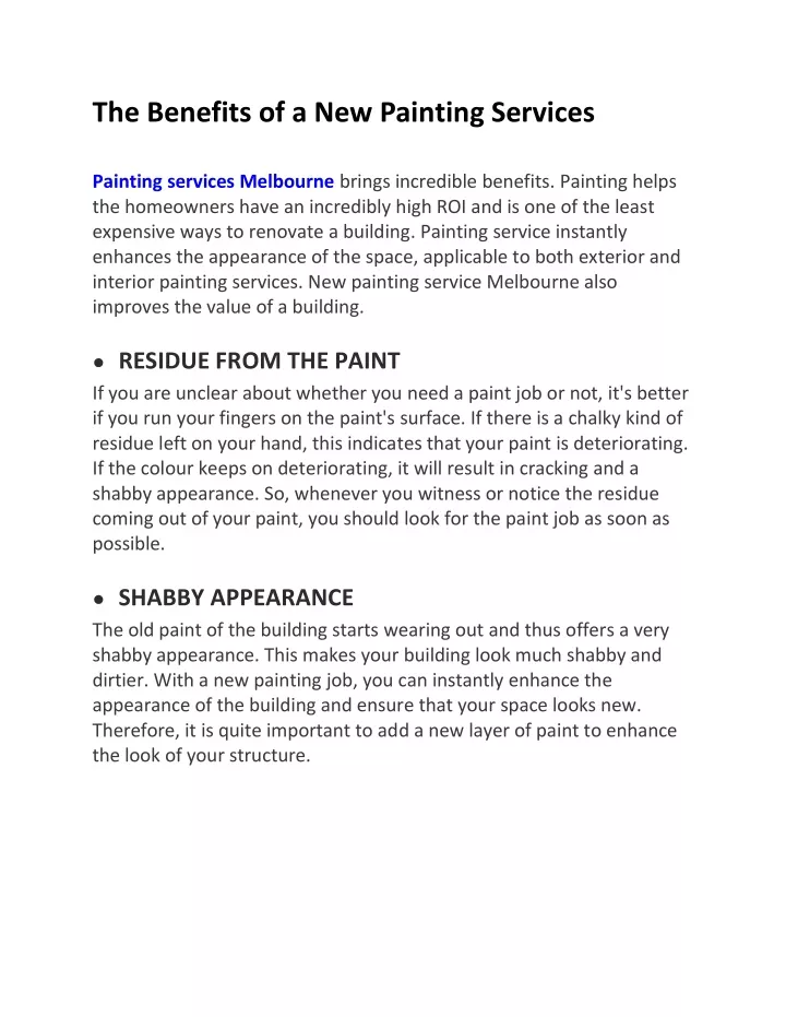 the benefits of a new painting services