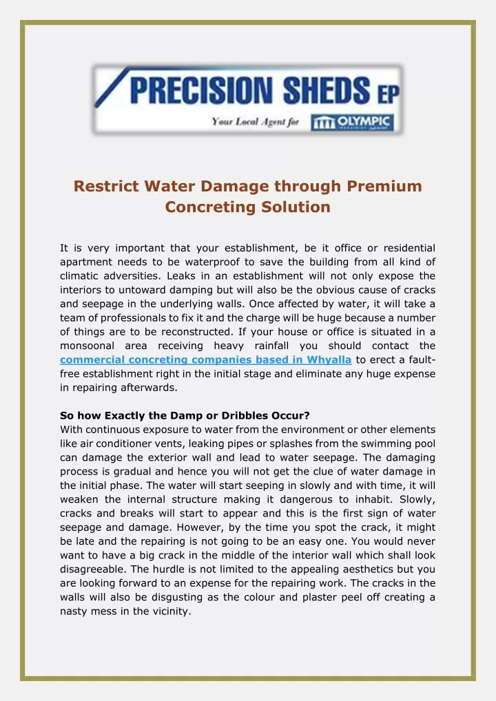 restrict water damage through premium concreting