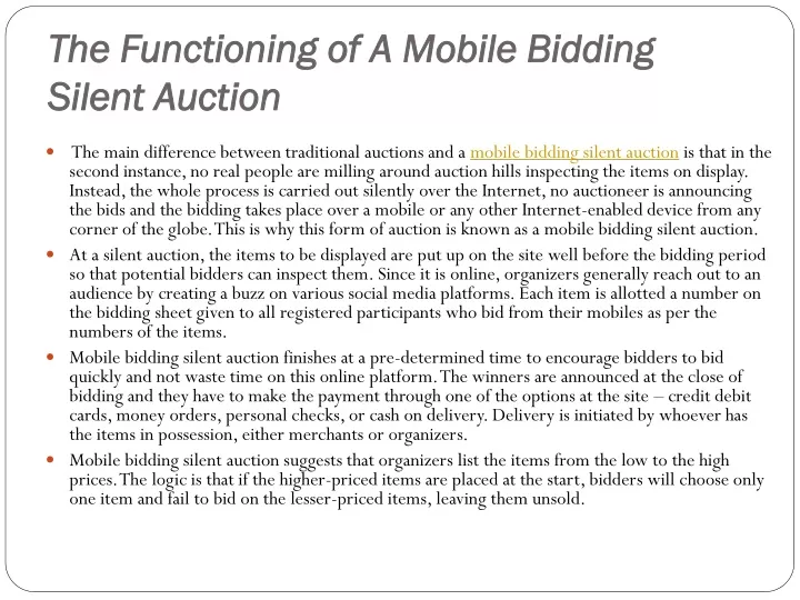 the functioning of a mobile bidding silent auction