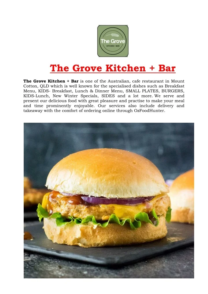 Grove Menu. Example Recipe PPT - 5% Off - The Grove Kitchen Bar Menu Mount Cotton, QLD PowerPoint ...