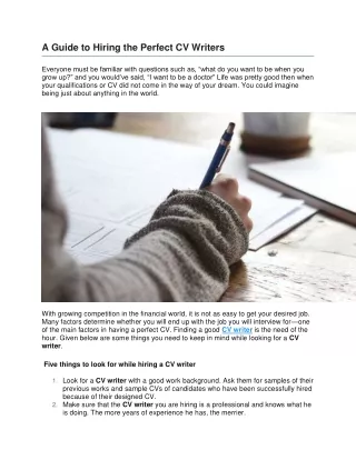 A Guide to Hiring the Perfect CV Writers | CV London