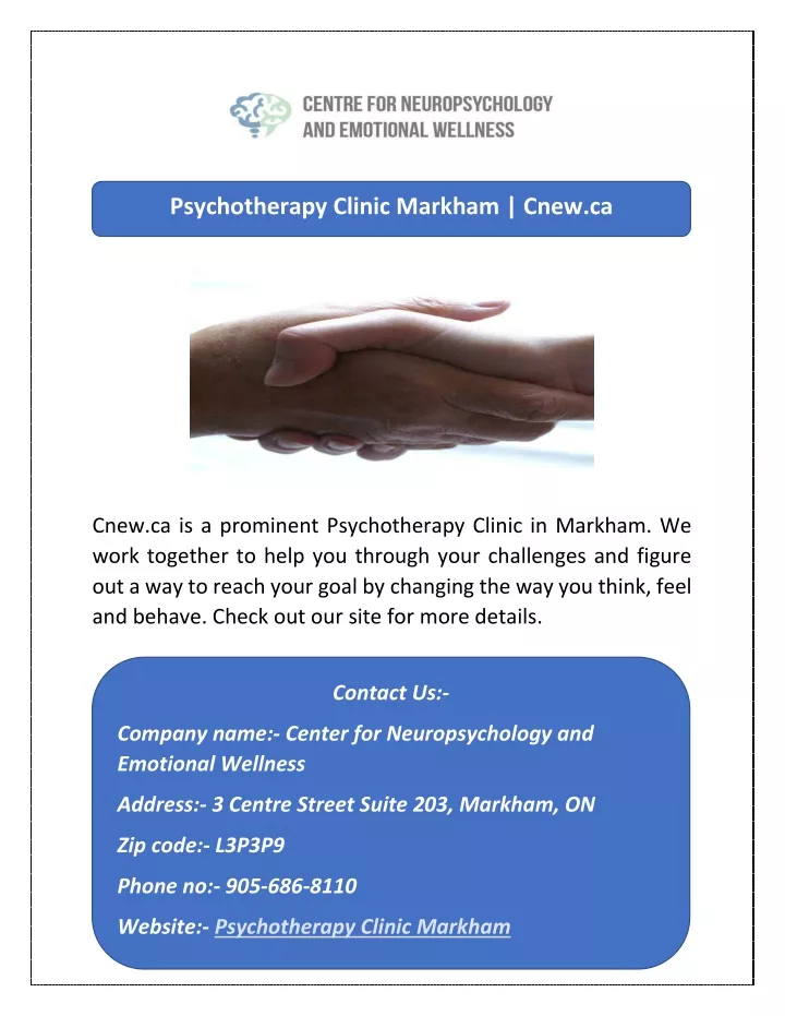 psychotherapy clinic markham cnew ca