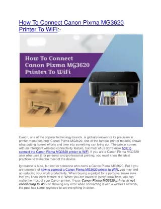 How To Connect Canon Pixma MG3620 Printer To WiFi