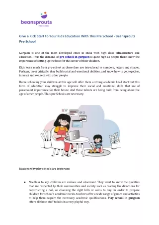 Give a Kick Start to Your Kids Education With This Pre School - Beansprouts Pre-School