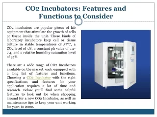 co2 incubators features and functions to consider
