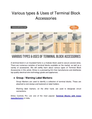various types uses of terminal block accessories