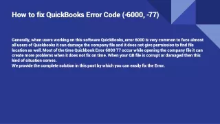 How to fix QuickBooks Error Code (-6000, -77)