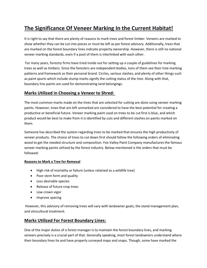 the significance of veneer marking in the current