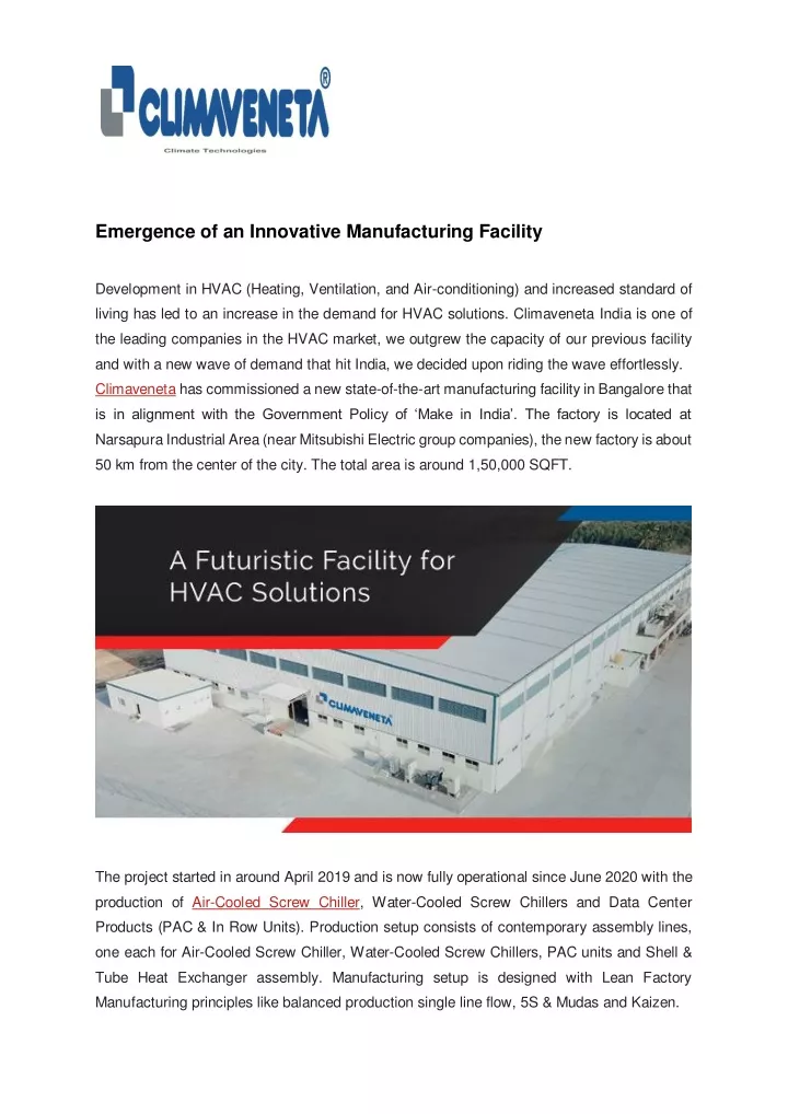emergence of an innovative manufacturing facility
