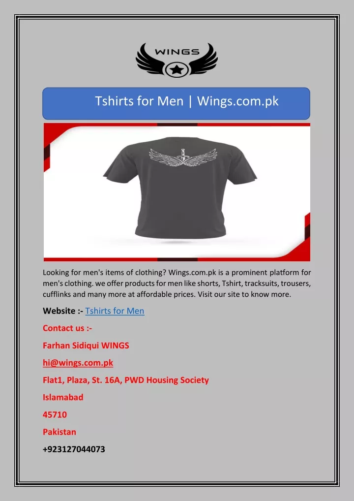 tshirts for men wings com pk