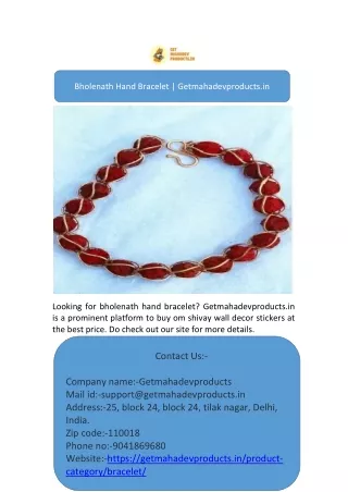 Bholenath Hand Bracelet | Getmahadevproducts.in