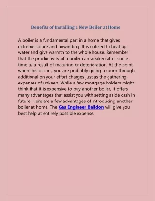 benefits of installing a new boiler at home