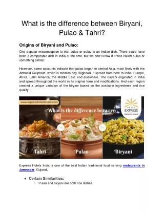 Express Hotels India - What is the difference between Biryani, Pulao & Tahri-converted