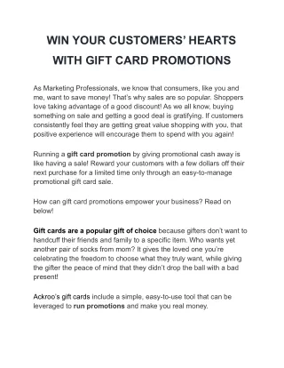 WIN YOUR CUSTOMERS’ HEARTS WITH GIFT CARD PROMOTIONS