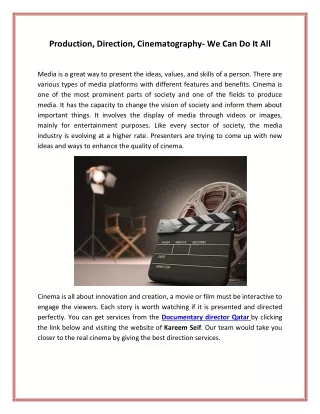production direction cinematography